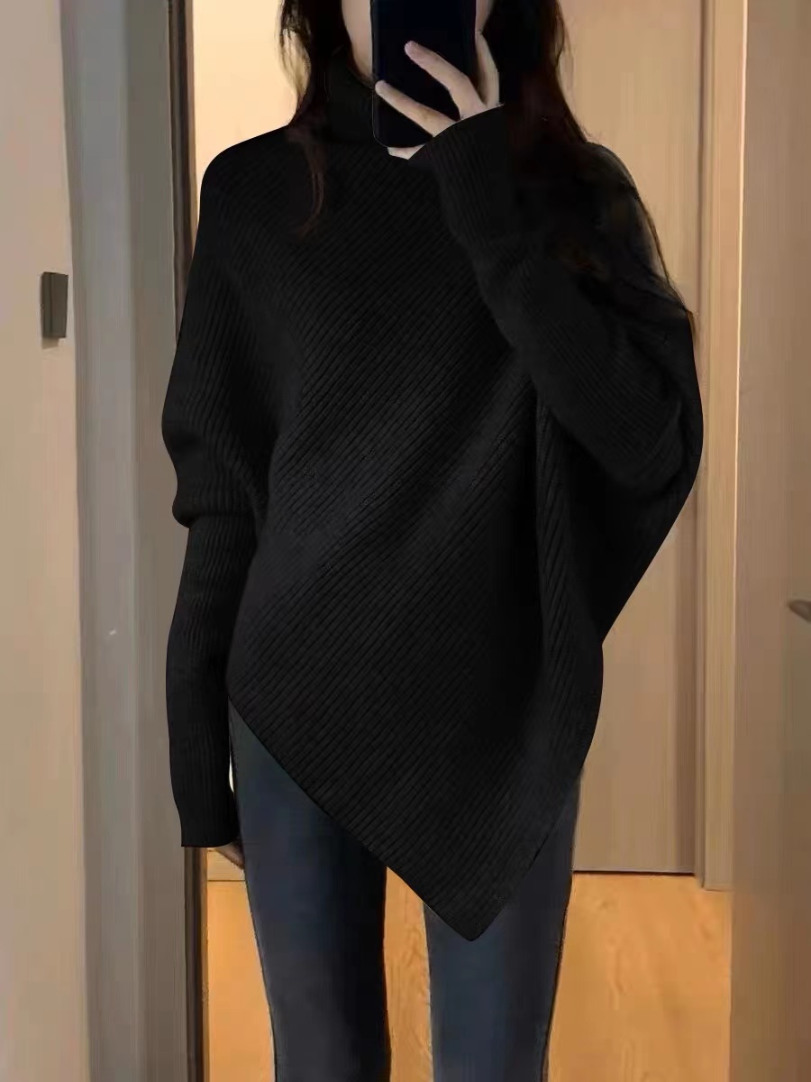 Knitted high collar lazy temperament irregular sweater