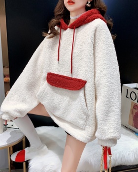 Lazy Korean style hoodie lambs wool coat for women