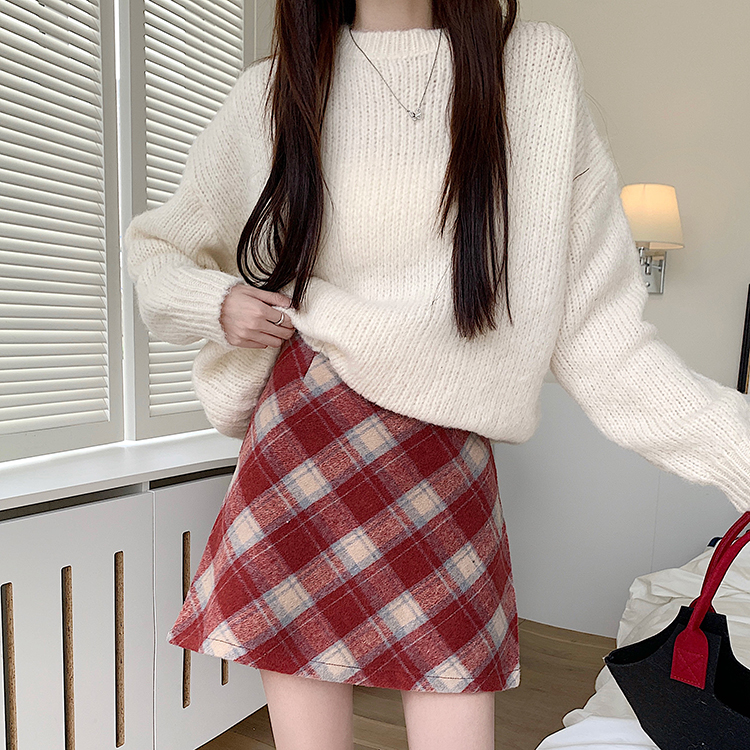 Woolen Korean style fat skirt all-match red short skirt