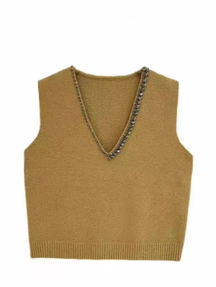Beading sleeveless sweater loose vest