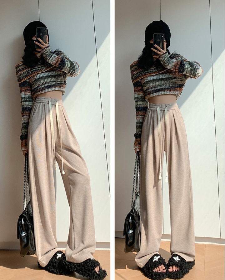 Knitted wide leg pants straight pants for women