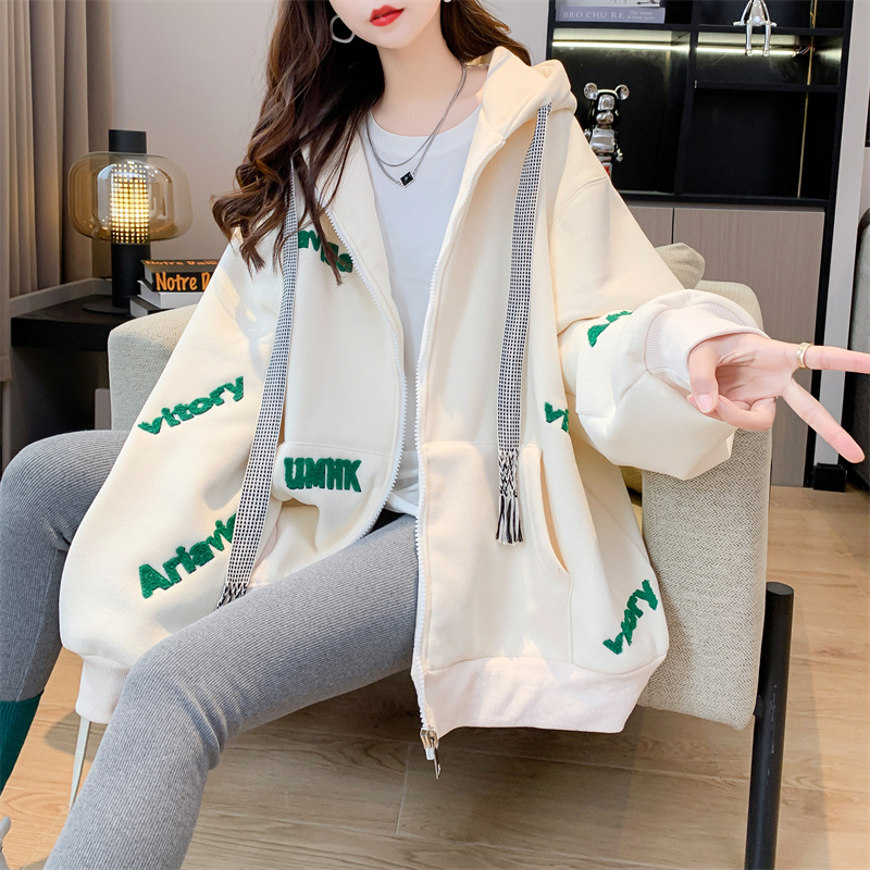 Embroidery complex hoodie large yard coat for women