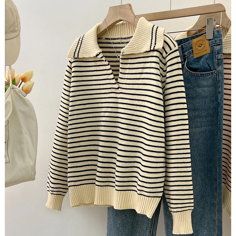 Autumn stripe sweater college style all-match tops for women