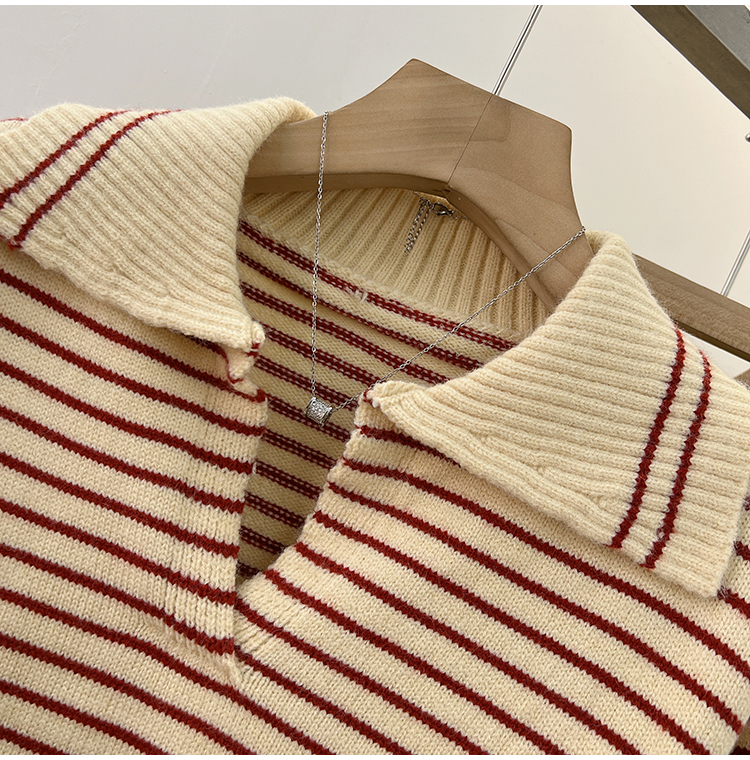 Autumn stripe sweater college style all-match tops for women