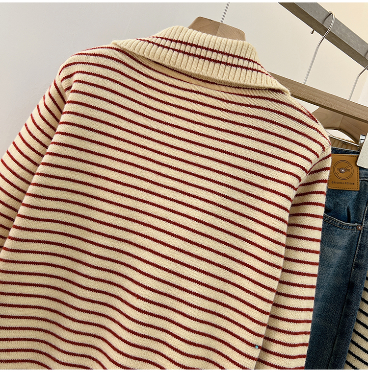 Autumn stripe sweater college style all-match tops for women