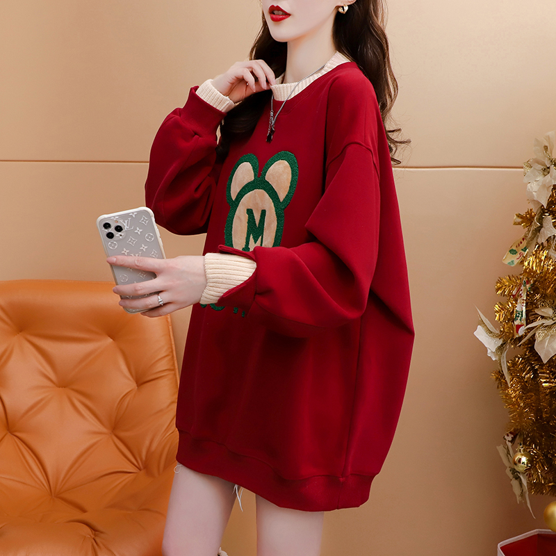 Thick large yard Pseudo-two high collar plus velvet baby hoodie