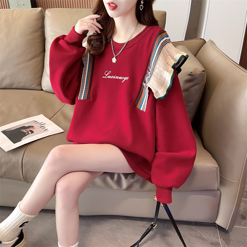 Plus velvet thick large yard hoodie red big coat for women