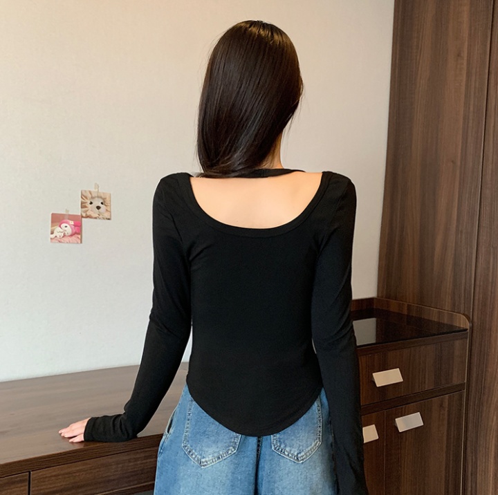 Spring short tops slim black T-shirt for women