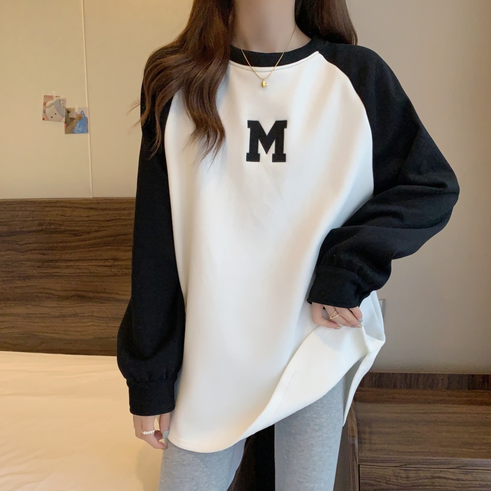 Round neck embroidery mixed colors long raglan hoodie