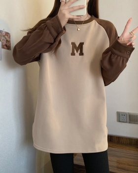 Round neck embroidery mixed colors long raglan hoodie
