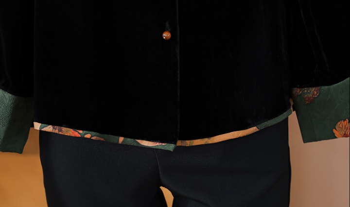 Splice cstand collar loose coat real silk silk velvet tops
