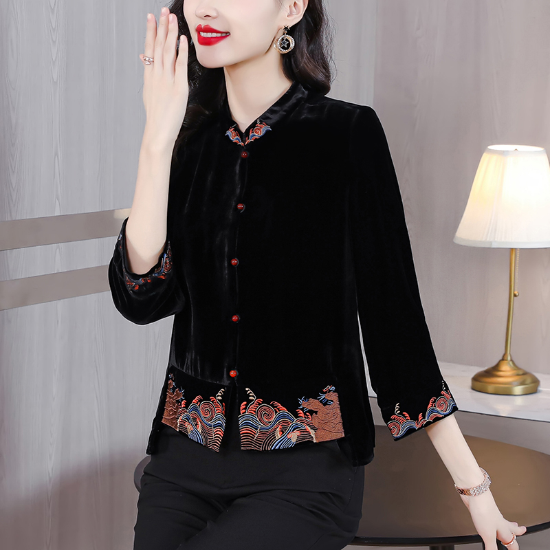 Silk retro tops real silk embroidery cheongsam for women