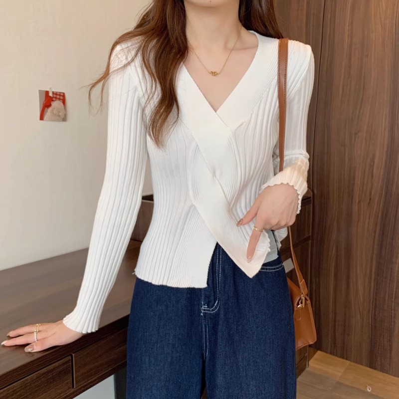 Pure autumn and winter tops V-neck bottoming shirt for women
