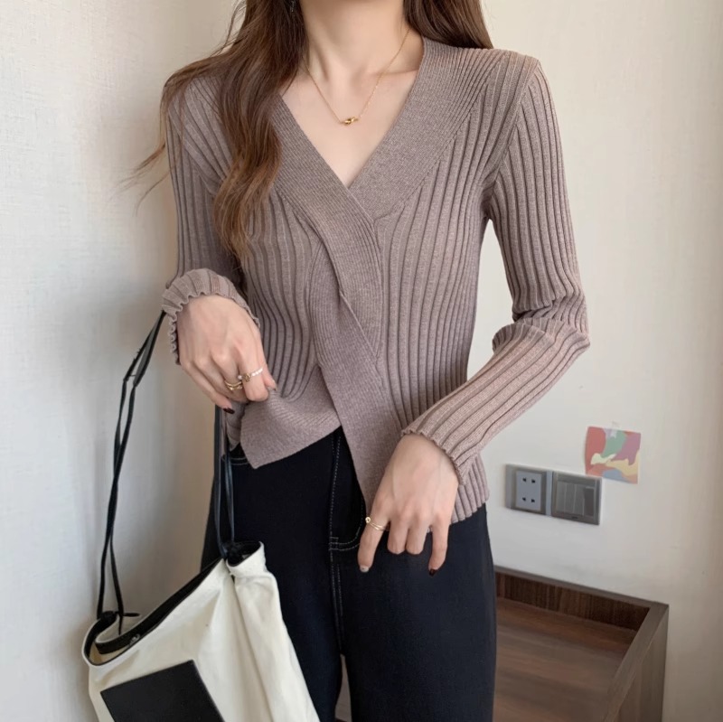 Pure autumn and winter tops V-neck bottoming shirt for women