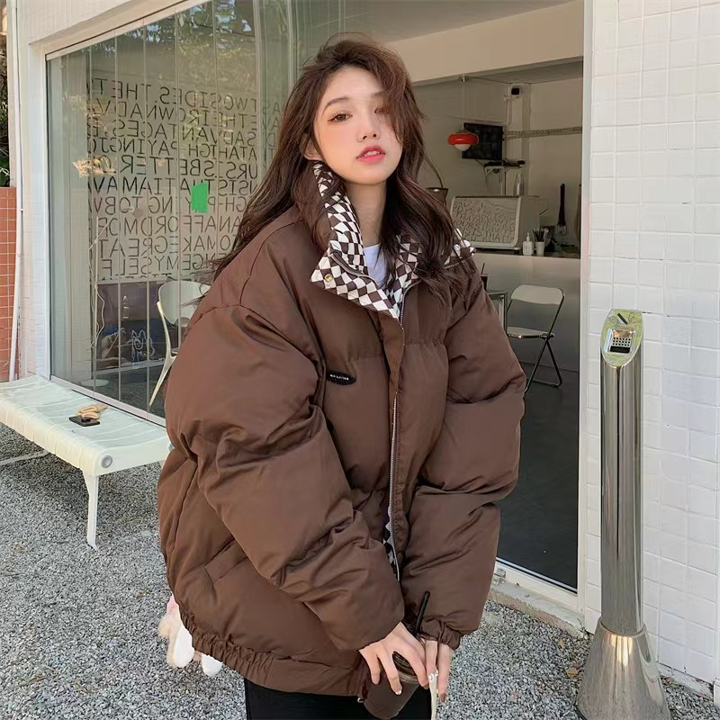 Thick long coat chessboard winter cotton coat for women