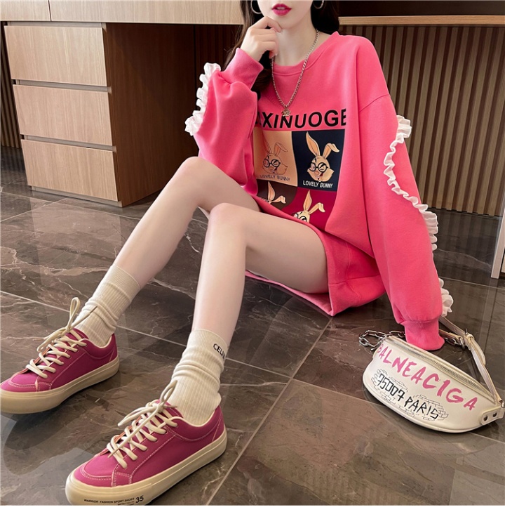 Lace large yard hoodie splice tops for women