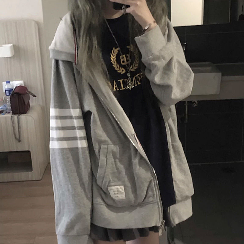 Autumn hooded gray coat Casual scales loose hoodie