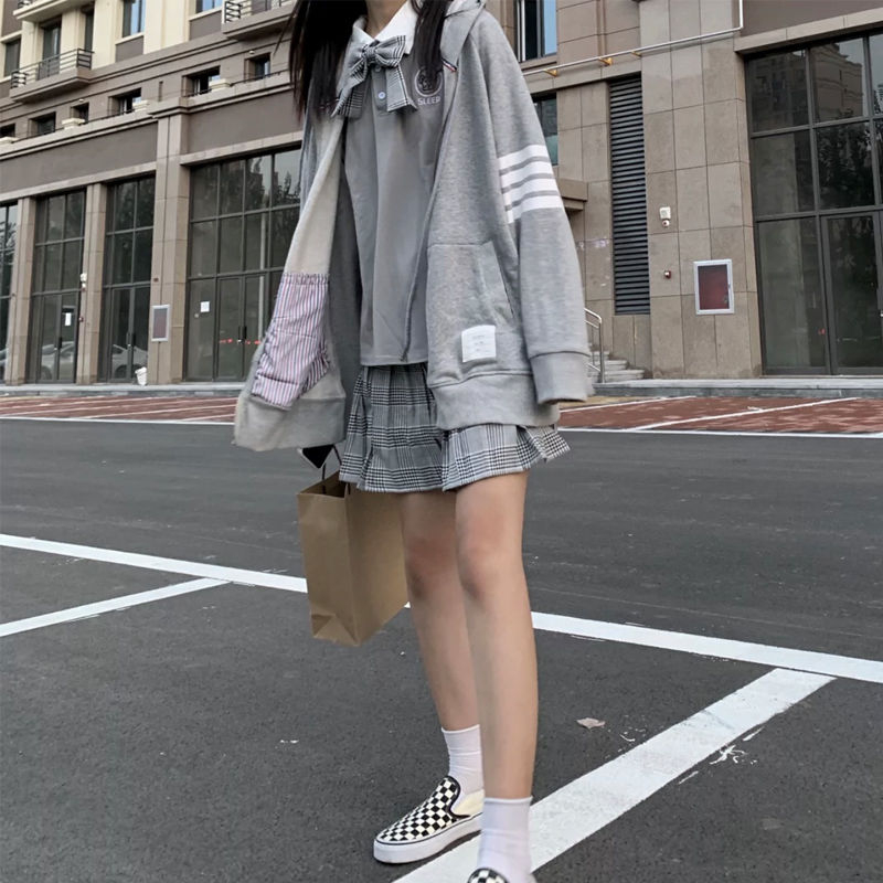 Autumn hooded gray coat Casual scales loose hoodie