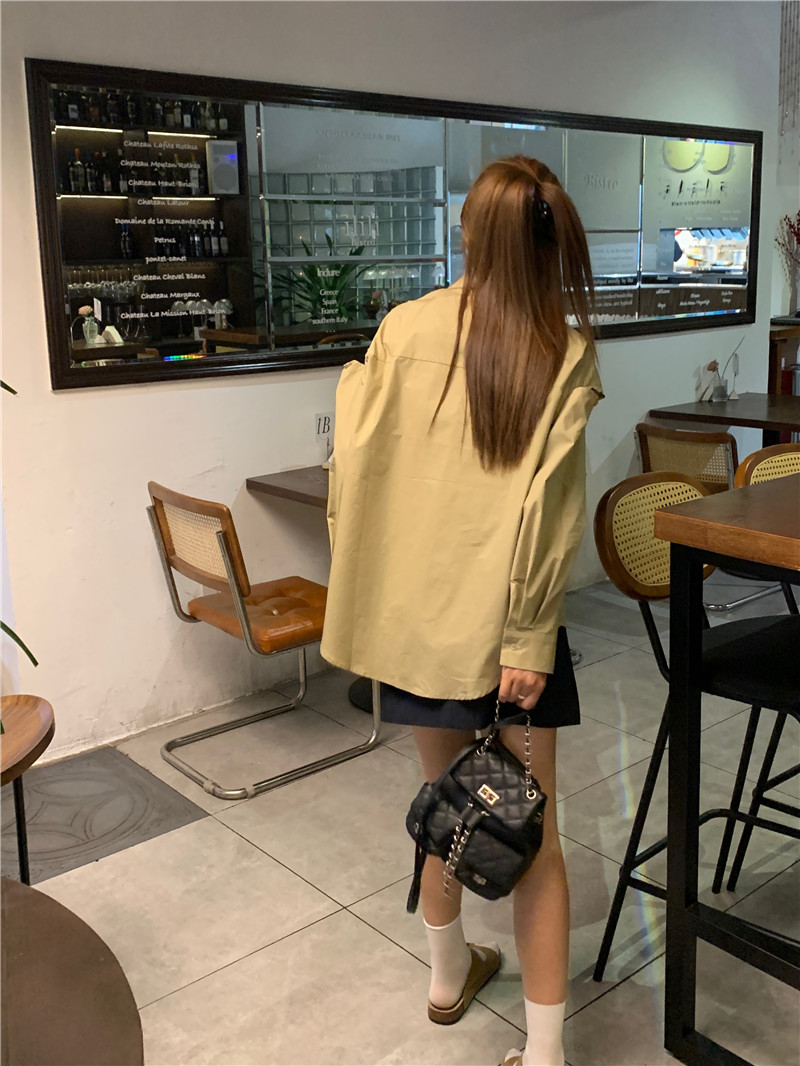 Strapless simple pure long sleeve Korean style shirt