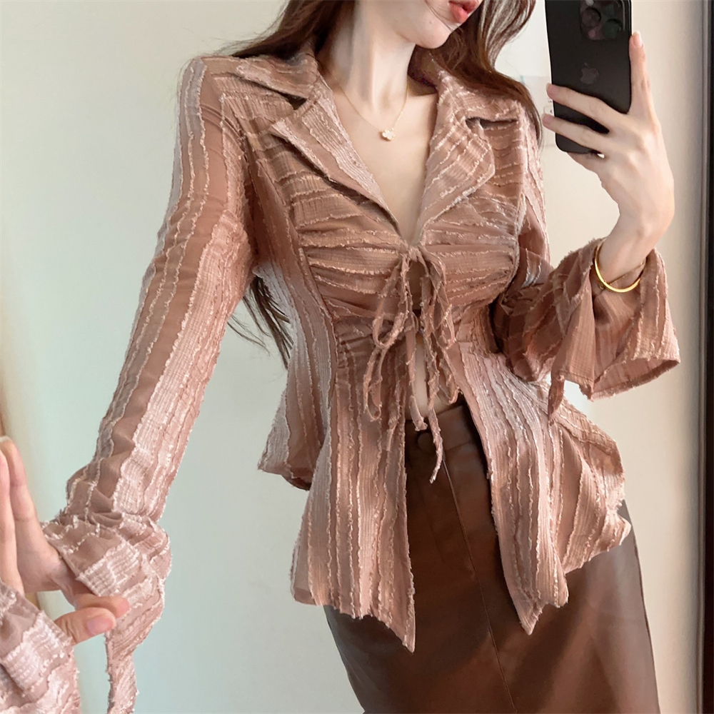 Spicegirl niche shirt chiffon bandage tops for women