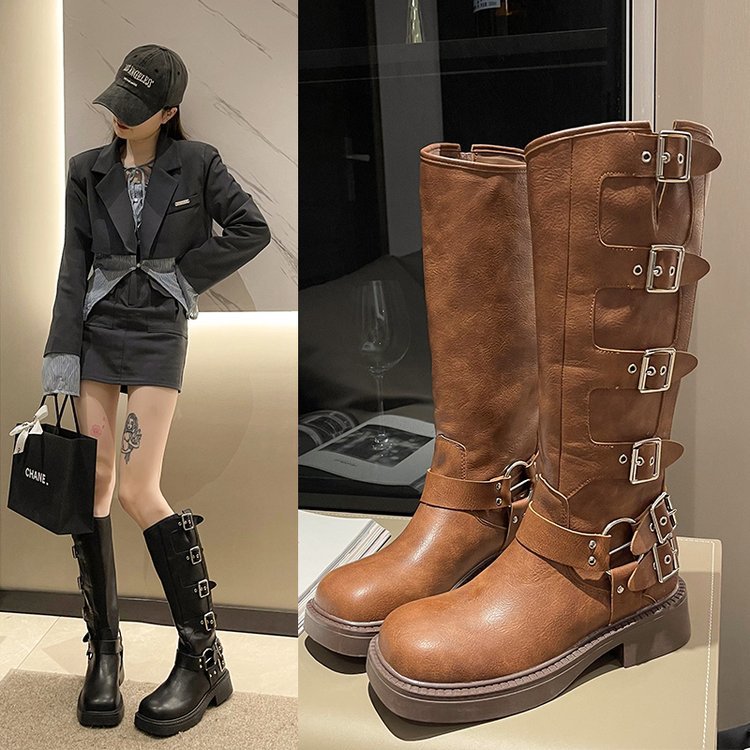 Belt buckle thick martin boots retro boots for women