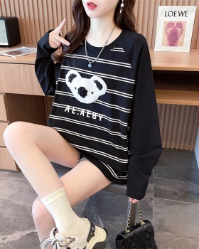 Cotton round neck autumn long sleeve student T-shirt for women