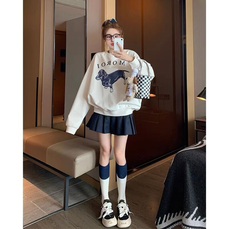 White printing tops American style hoodie for women