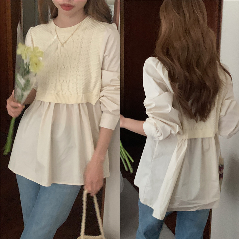 Korean style France style waistcoat knitted shirt