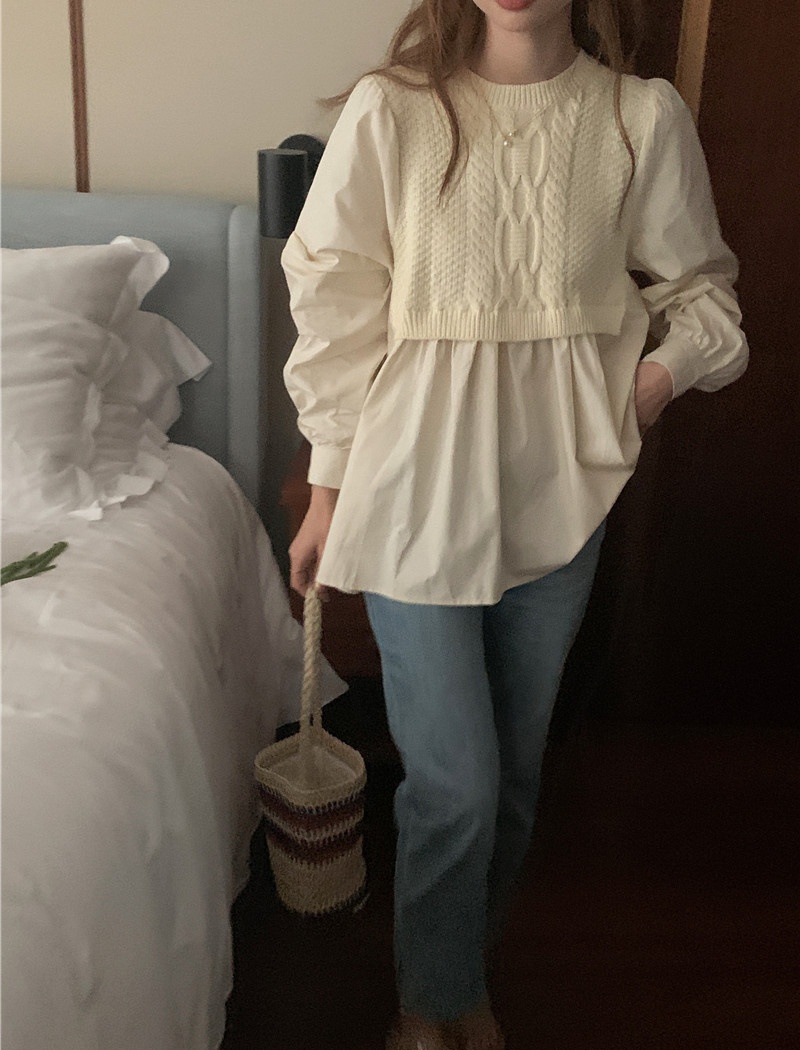 Korean style France style waistcoat knitted shirt
