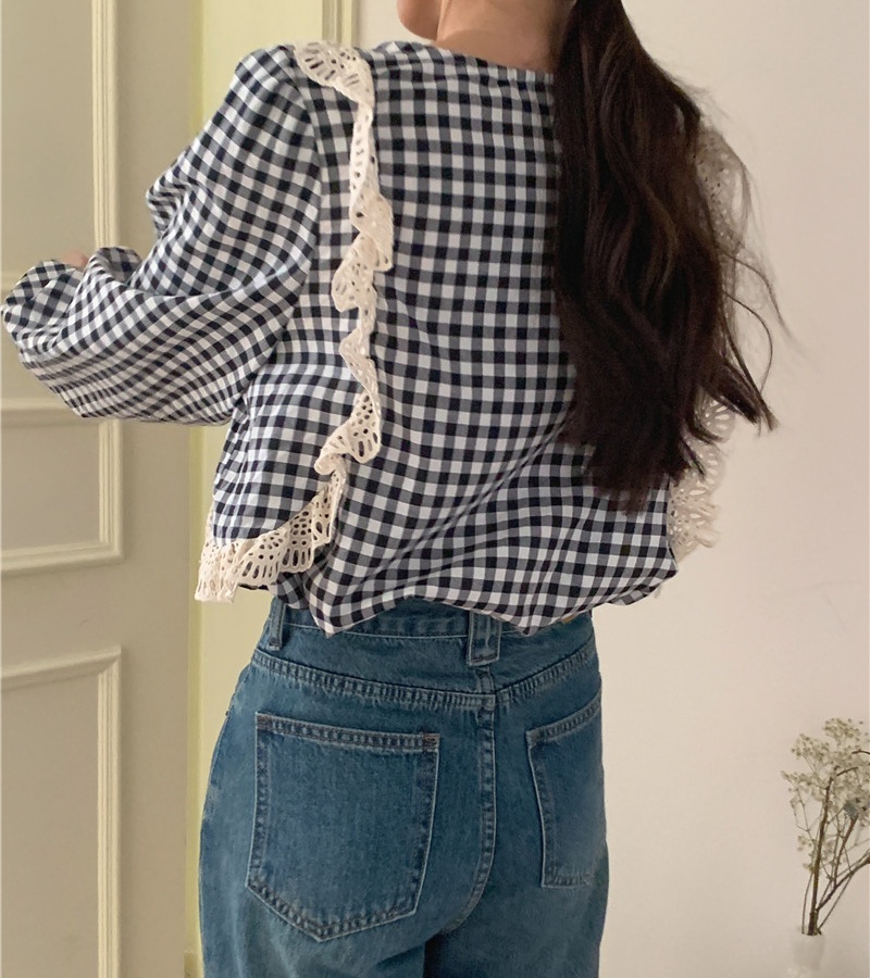 Korean style lace retro long sleeve France style shirt