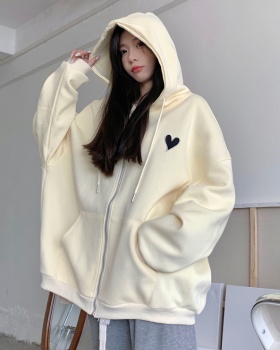 Zip double embroidery hoodie heart milk silk coat for women