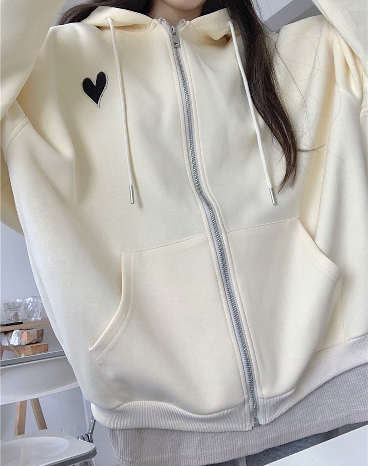 Zip double embroidery hoodie heart milk silk coat for women