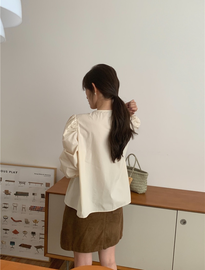 France style simple round neck Korean style pure shirt