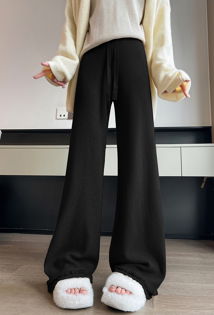 High waist drawstring wide leg pants slim long pants for women