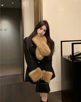 Scarf removable Korean style woolen coat for women