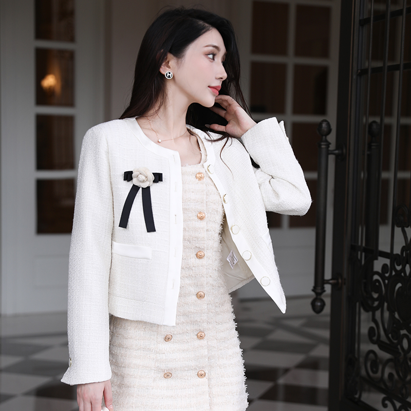 Ladies short coat white chanelstyle tops for women