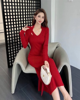 France style pullover halter dress knitted pure long sweater