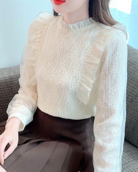 Long sleeve bottoming gauze tops lace thick winter shirt