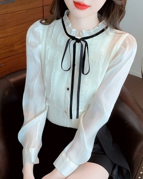 Lace ribbon plus velvet long sleeve velvet bottoming shirt