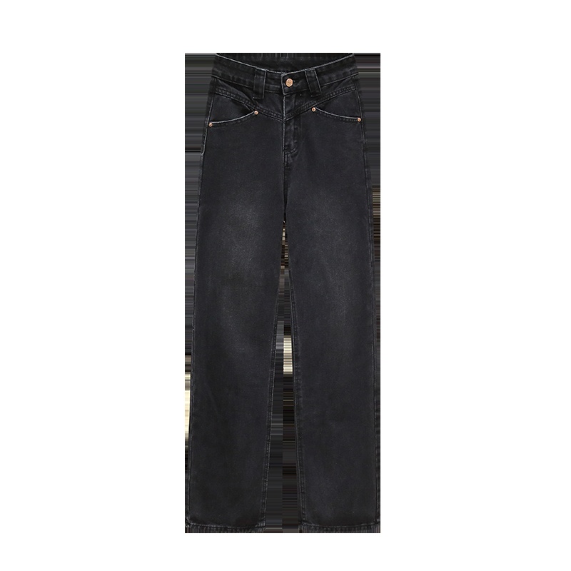 Black wide leg retro pants mopping straight washed jeans