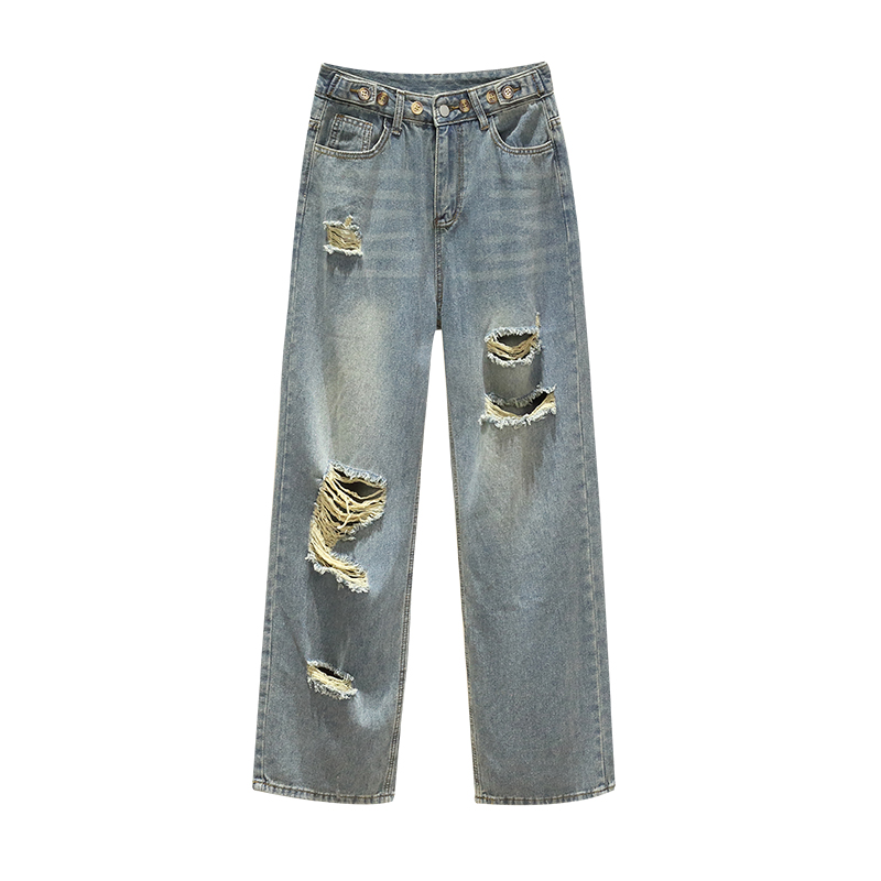 Holes large yard long pants mopping straight jeans