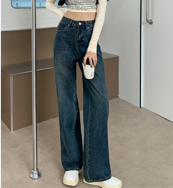 Straight high waist jeans large yard long pants for women