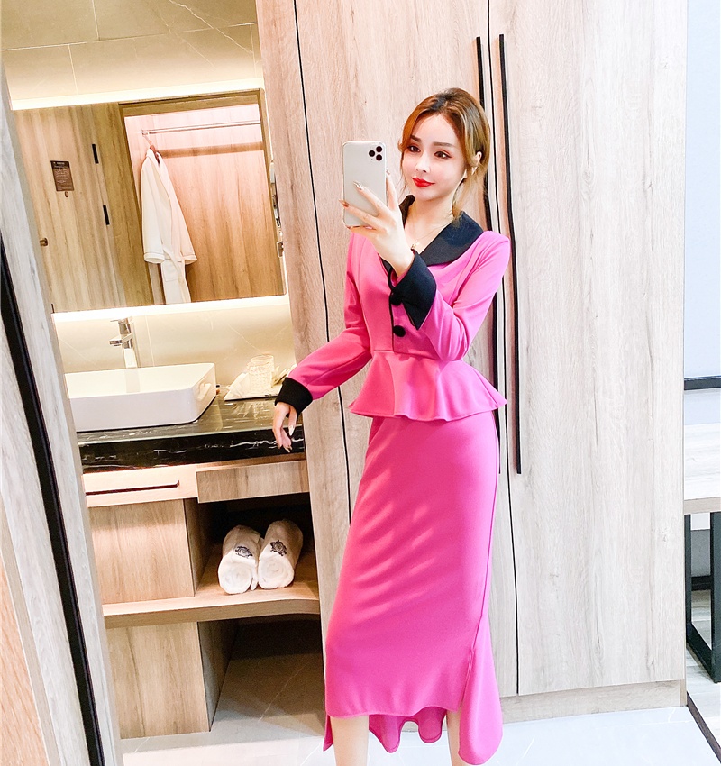 Irregular autumn and winter formal dress lapel dress