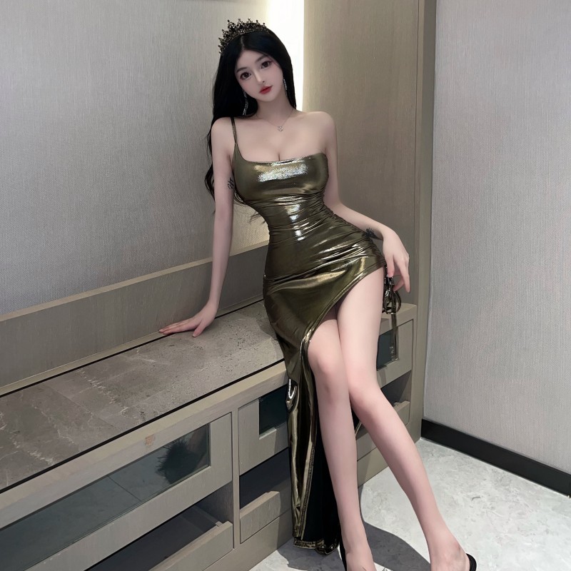 Slim sexy dress package hip gold formal dress for women