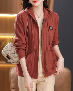 Large yard zip knitted coat hooded short cardigan for women