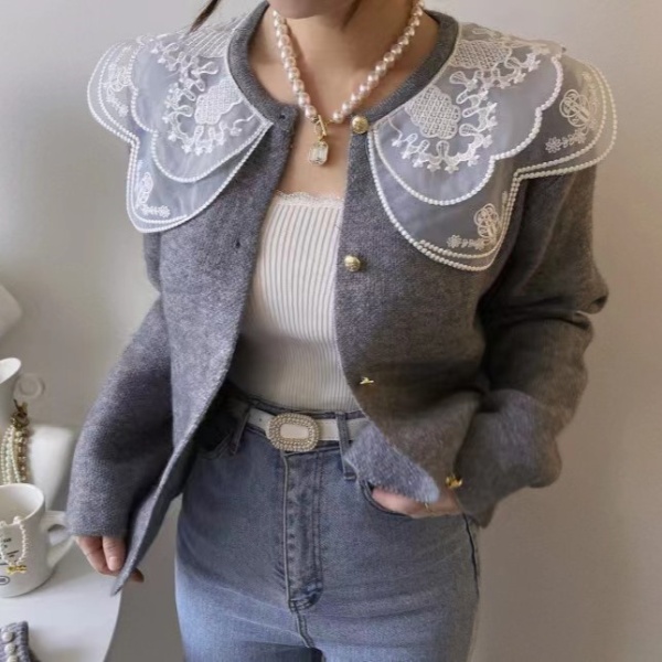 Korean style doll collar coat lace knitted cardigan