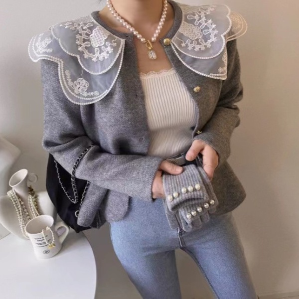 Korean style doll collar coat lace knitted cardigan