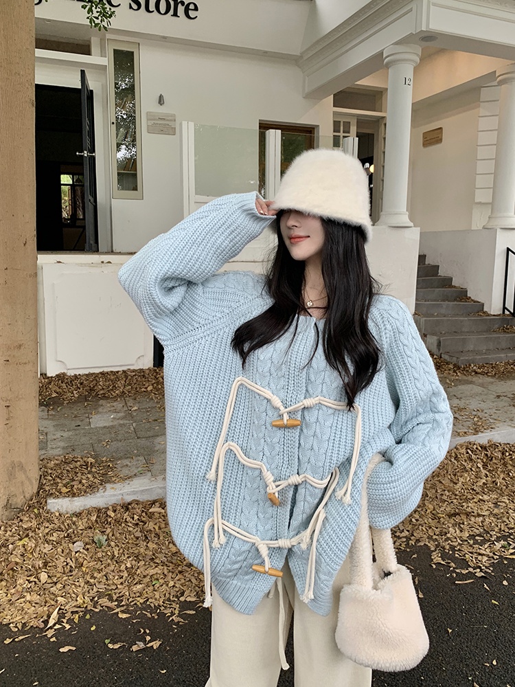 Lazy cardigan round neck sweater for women