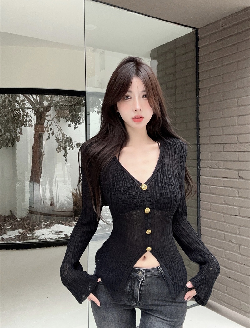 France style bottoming shirt long sleeve cardigan for women