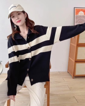 Korean style stripe cardigan knitted sweater for women